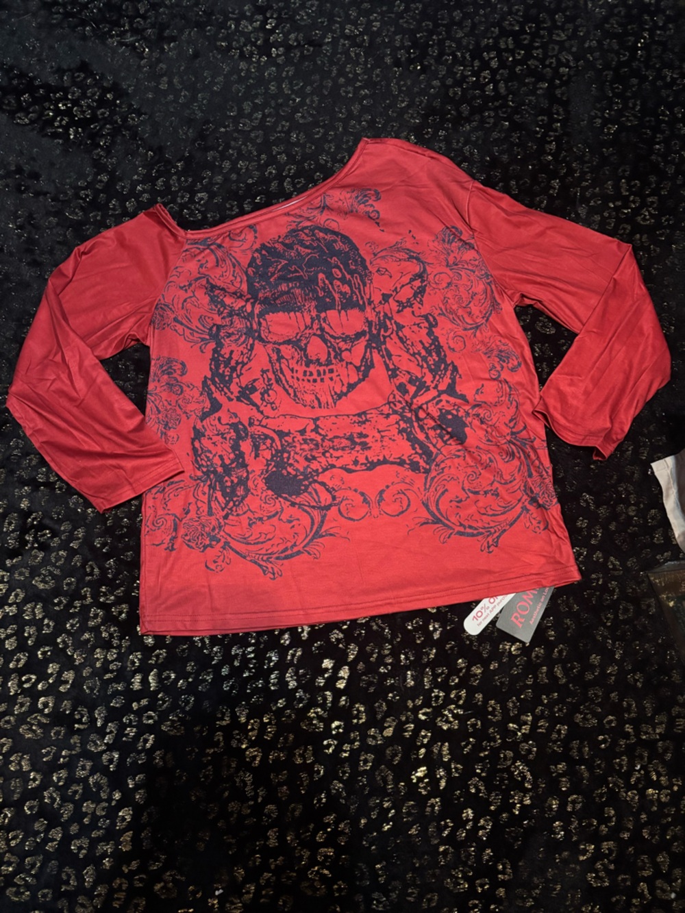 NWT ROMWE Red Off Shoulder Punk Grunge Long Sleeve Top